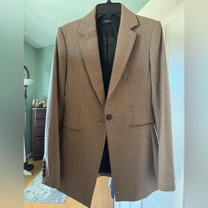 Theory Womens Blazer in Blue and Tan Plaid
